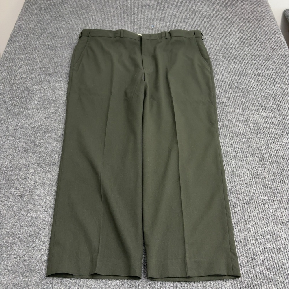 Vintage John Blair Dress Pants Mens 42 Green Wool Blend Flat Front Classic Style